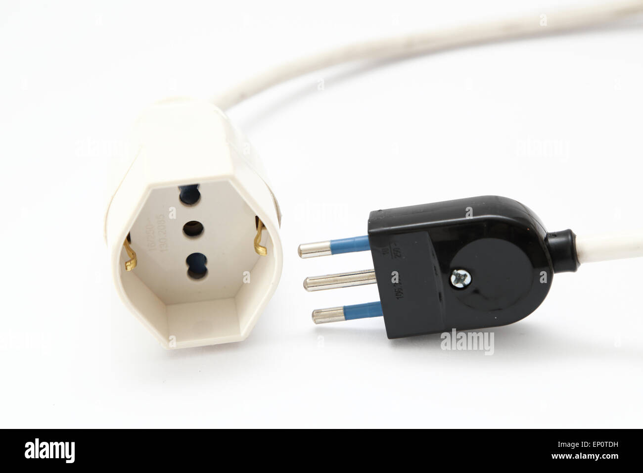 Power cord with plugs and sockets with European plugs Stock Photo Alamy