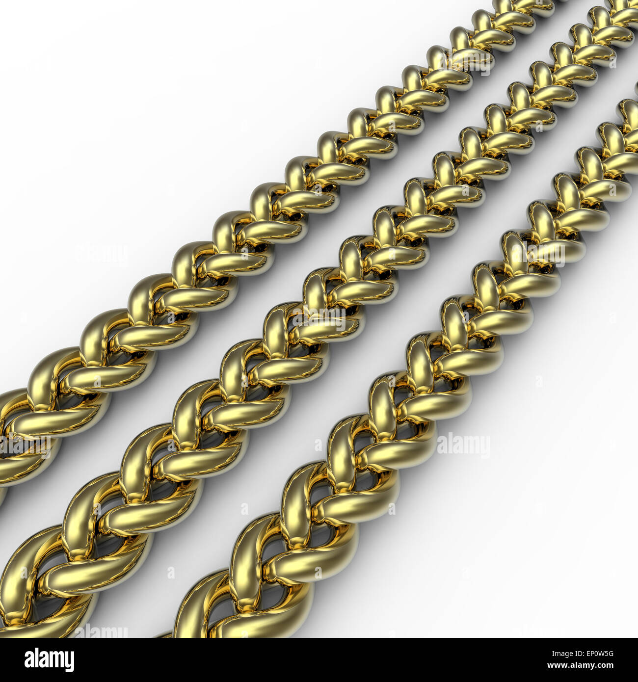 three gold platted braids on a white background Stock Photo