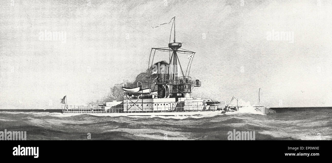 The United States Double Turret Monitor USS Amphitrite around the time of the Spanish American War Stock Photo