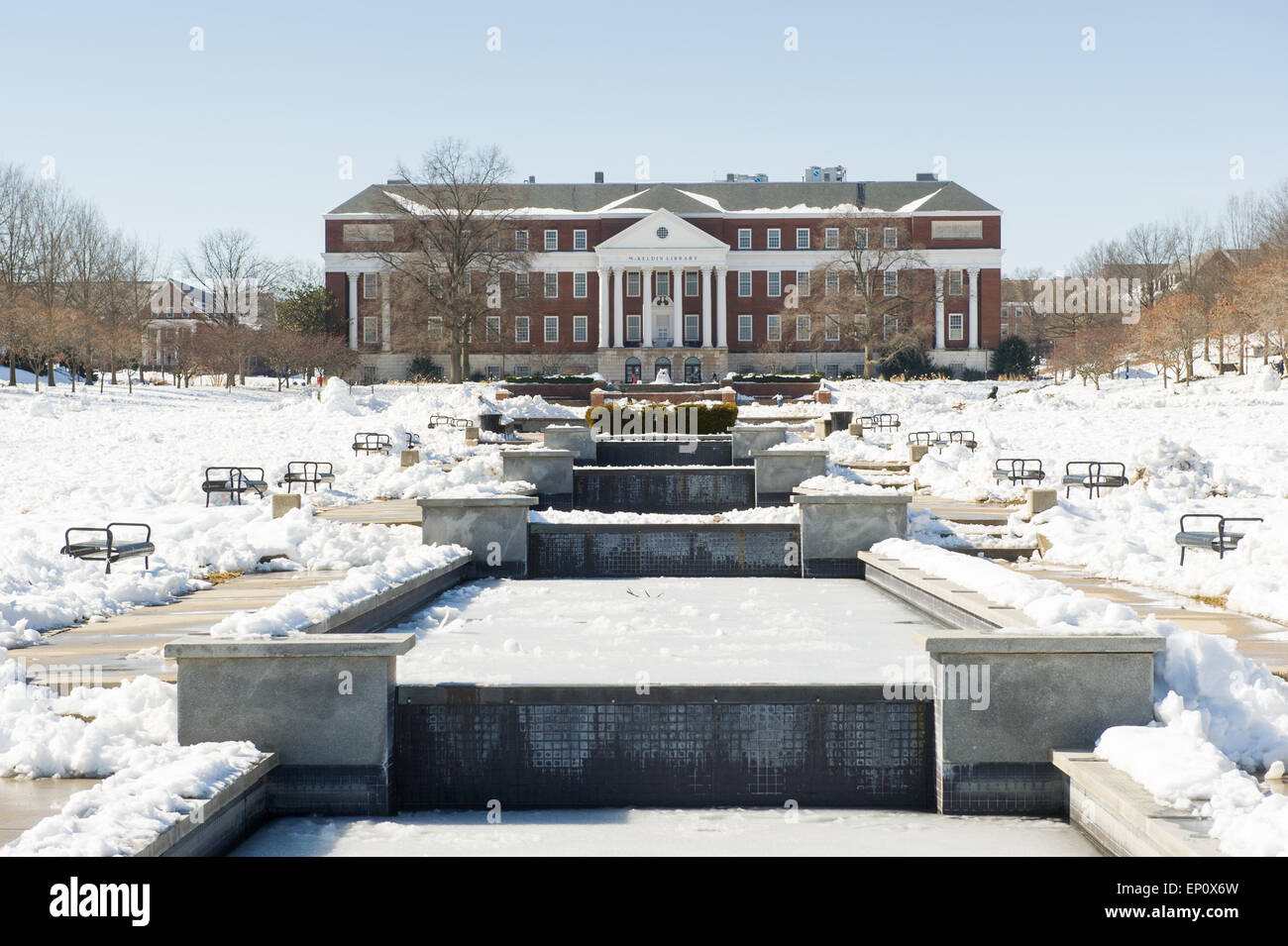 The front of the McKeldin Library after a snowstorm in College Park, Maryland Stock Photo Alamy