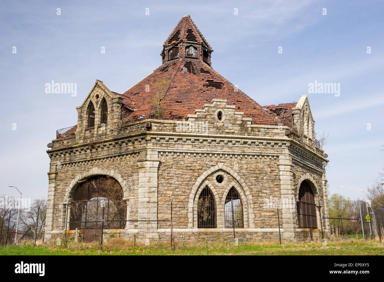 Lake Clifton Valve House, an endangered building in Baltimore, Maryland Stock Photo