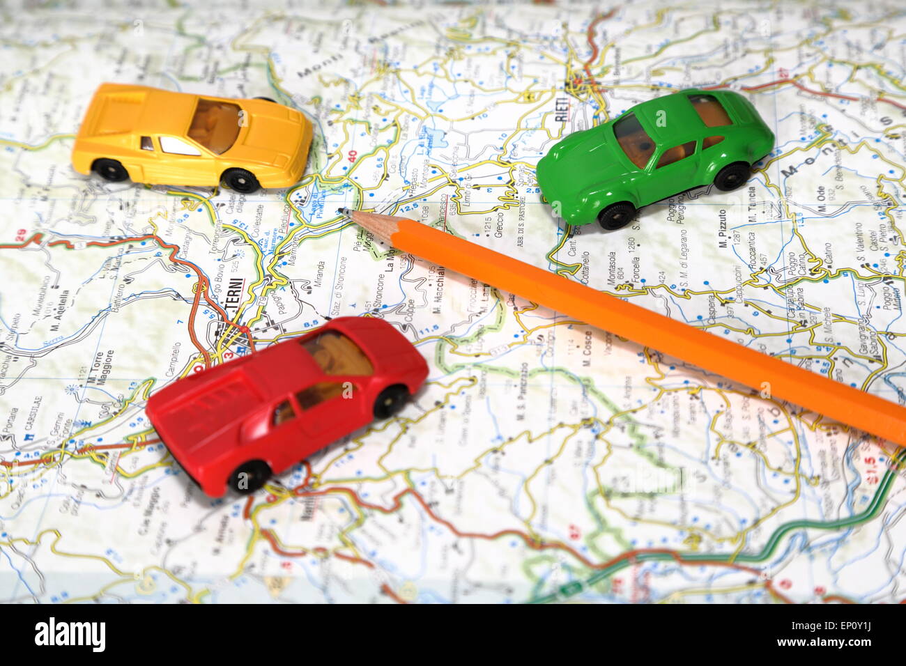 Cars on a road map Stock Photo