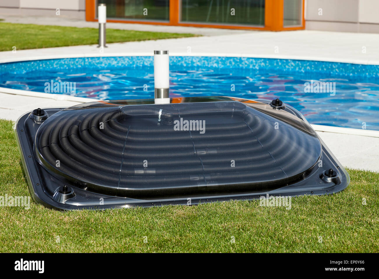 Solar water heating panel for the pool Stock Photo