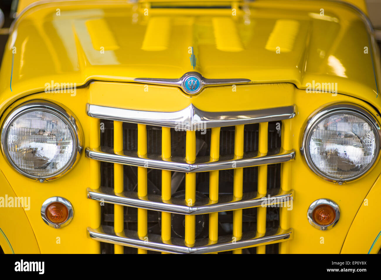 Close up of the front of Willys Jeepster in Palm Springs, California Stock Photo