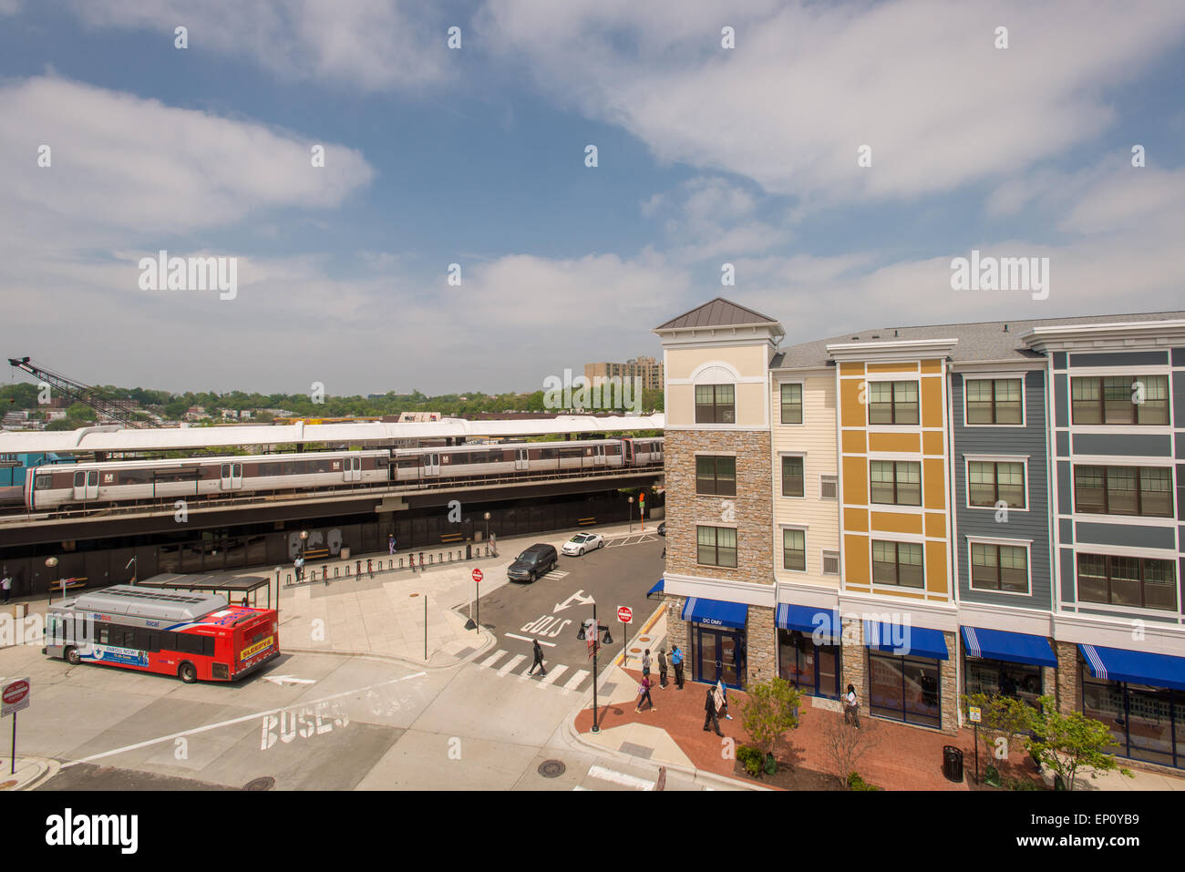 Train and bus near shopping at Rhode Island Row in Washington DC, USA