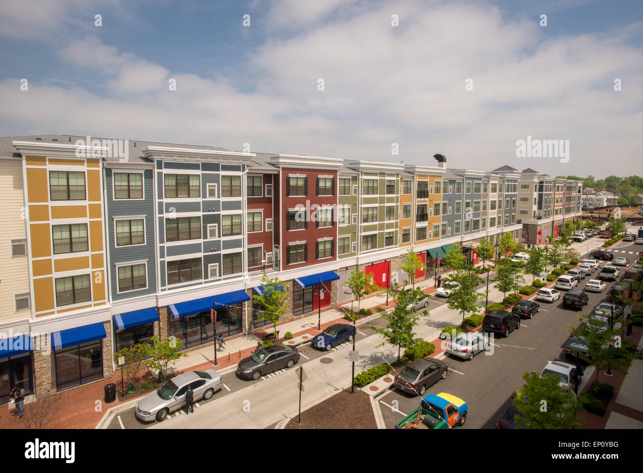 Urban renewal showing shopping, town homes, and cars at Rhode Island Row in Washington DC, USA Stock Photo