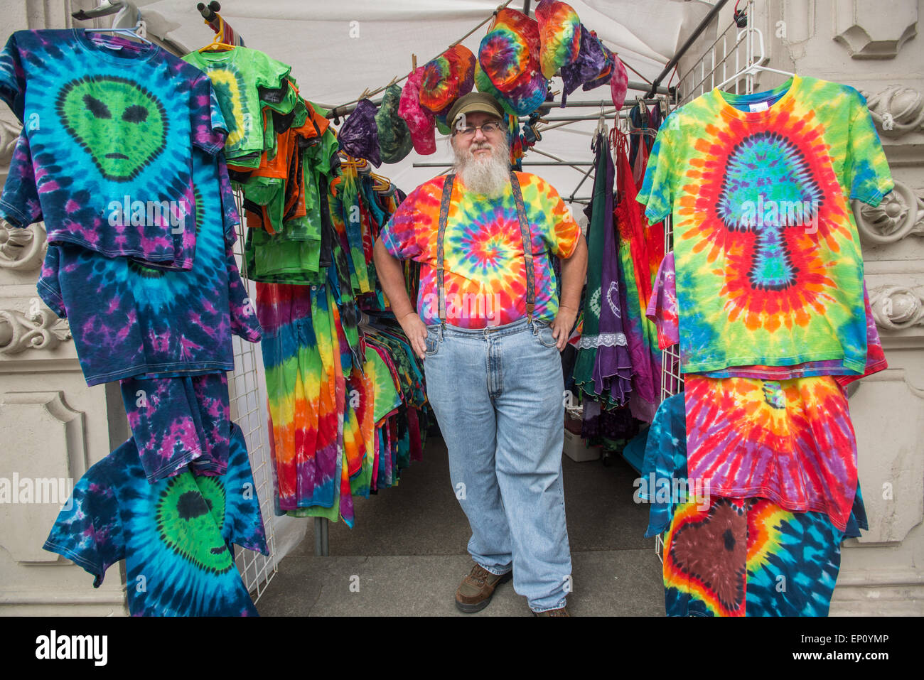 Groovy tie-dye vendor in Oregon, USA Stock Photo