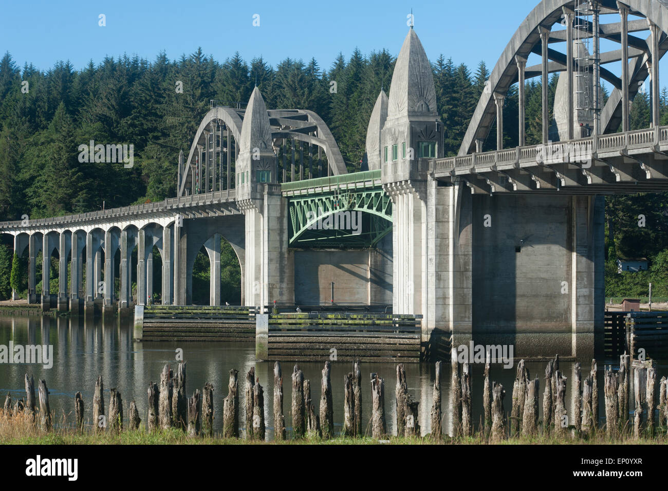 Siuslaw River Drawbridge in Florence, Oregon, USA Stock Photo