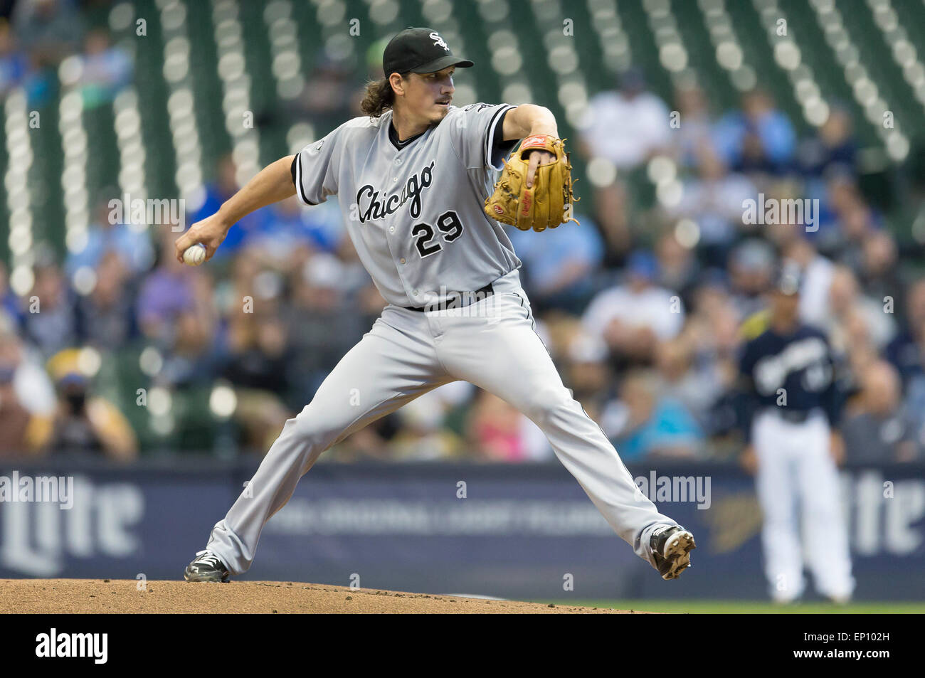 Milwaukee, WI, USA. 11th May, 2015. Chicago White Sox starting pitcher Jeff Samardzija #29 delivers a pitch in the Major League Baseball game between the Milwaukee Brewers and the Chicago White Sox at Miller Park in Milwaukee, WI. Brewers defeated the Sox 10-7. John Fisher/CSM/Alamy Live News Stock Photo