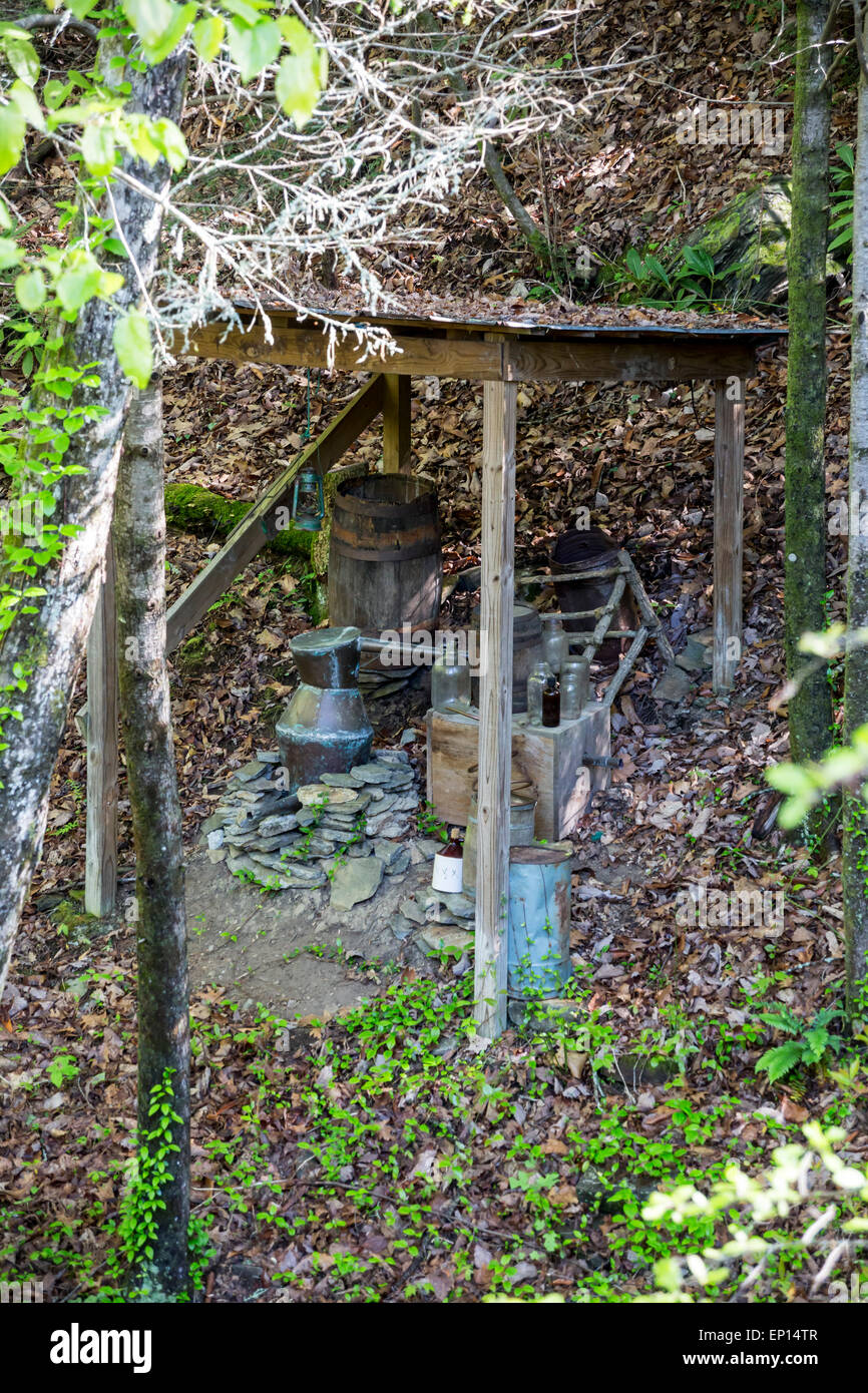 Moonshine still, Smith Creek, Anna Ruby Falls, Chattahoochee-Oconee National Forest, Georgia, USA Stock Photo