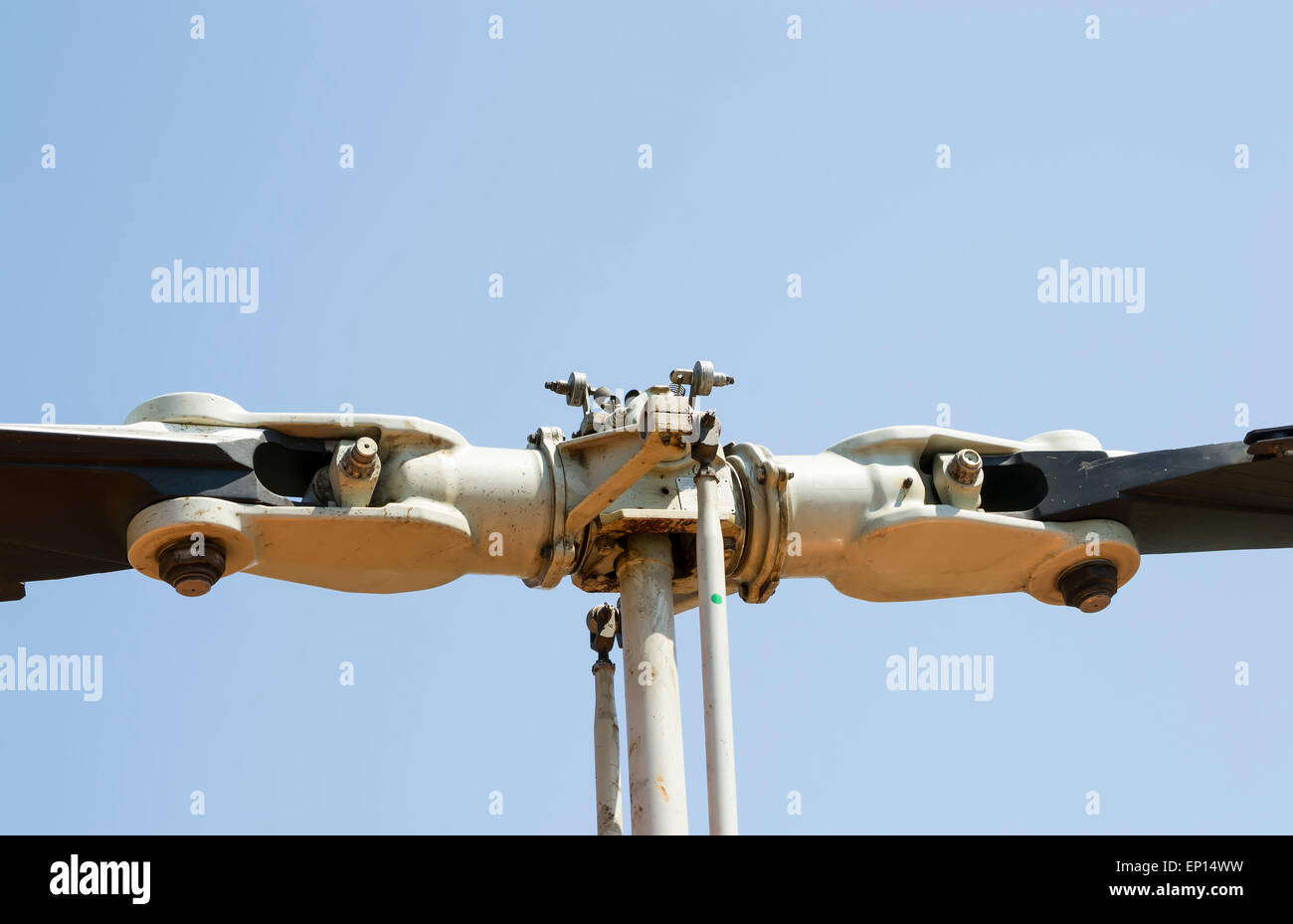 Detail of a helicopter rotor and blades coupling mechanism Stock Photo