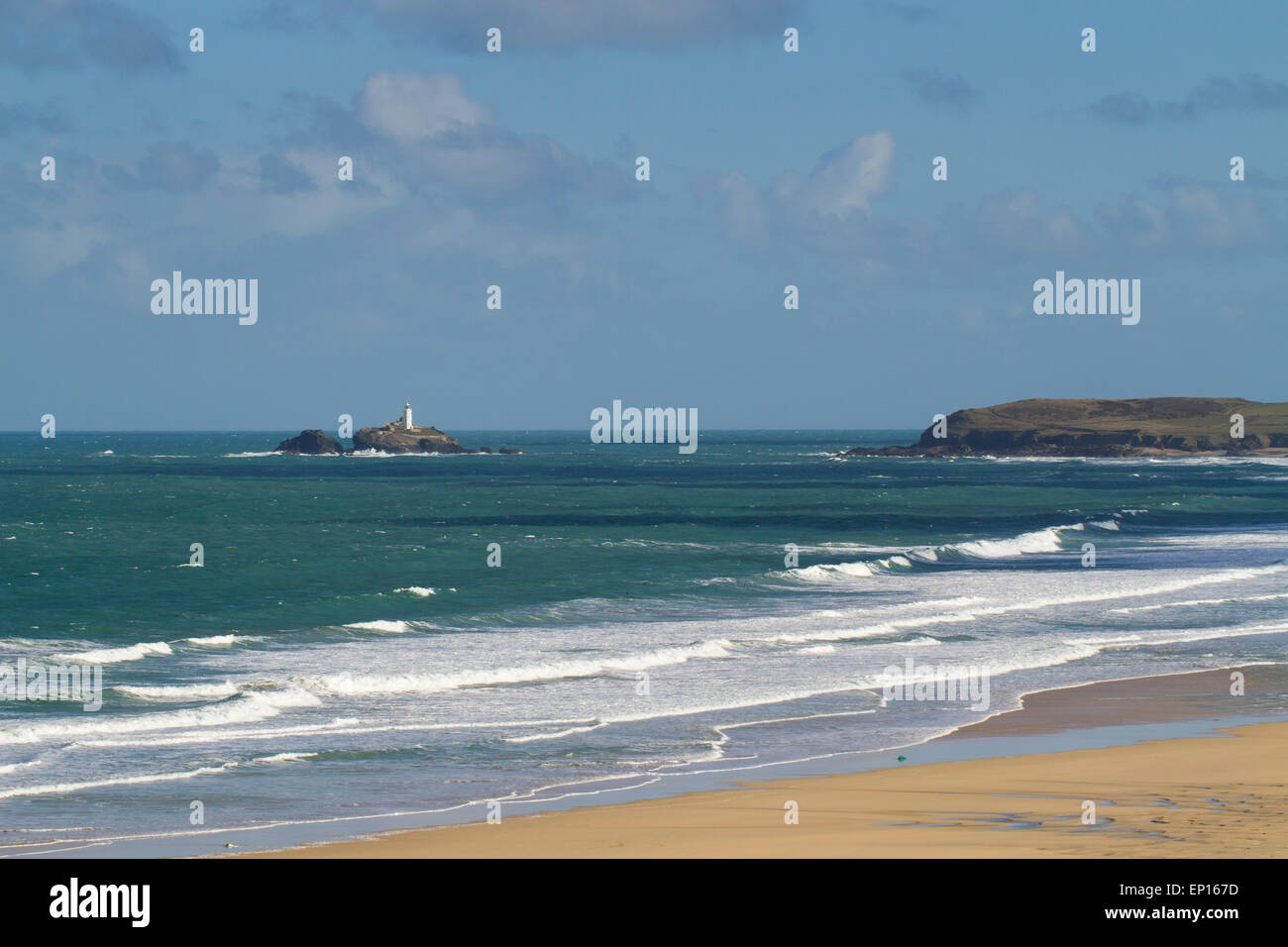 Godrevy Island and Godrevy Point, St. Ives Bay, Cornwall, England. March. Stock Photo