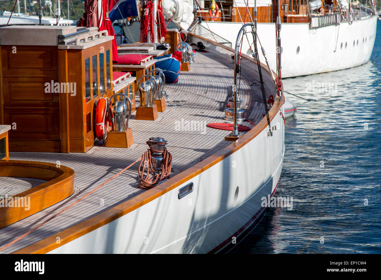 Classic yachts moored in Falmouth, Antigua Stock Photo