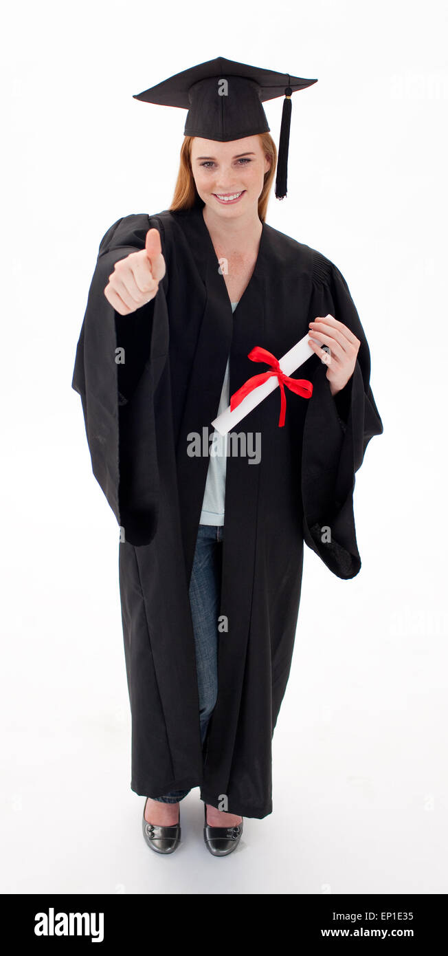 Teenage Girl Celebrating Graduation with thumbs up Stock Photo - Alamy