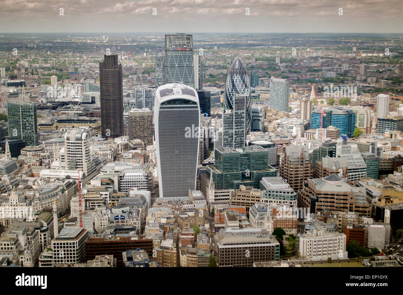 Aerial view of London city financial and banking buidings Stock Photo
