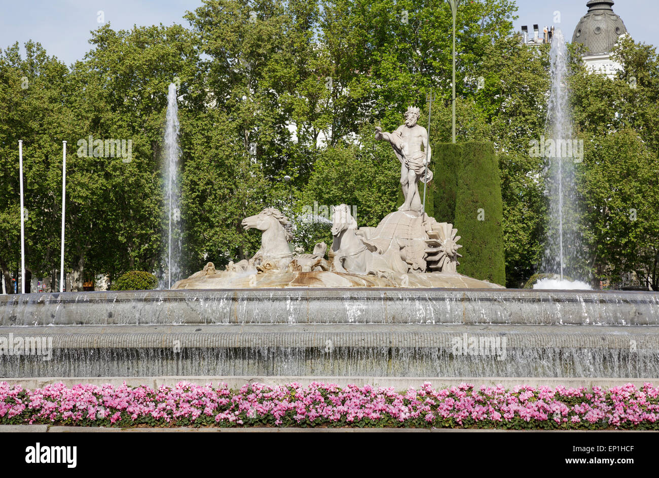 Neptune Fountain in Plaza Canovas, Madrid, Spain Stock Photo