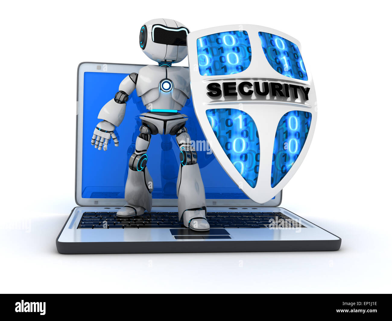 Abstract robot and shield (done in 3d) Stock Photo