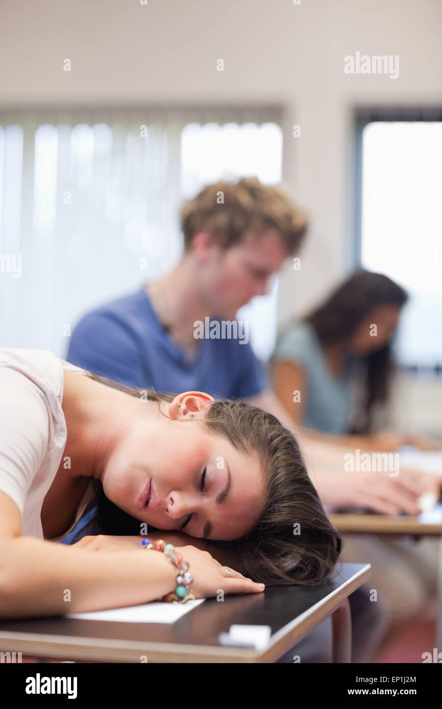Portrait of a tired student sleeping Stock Photo