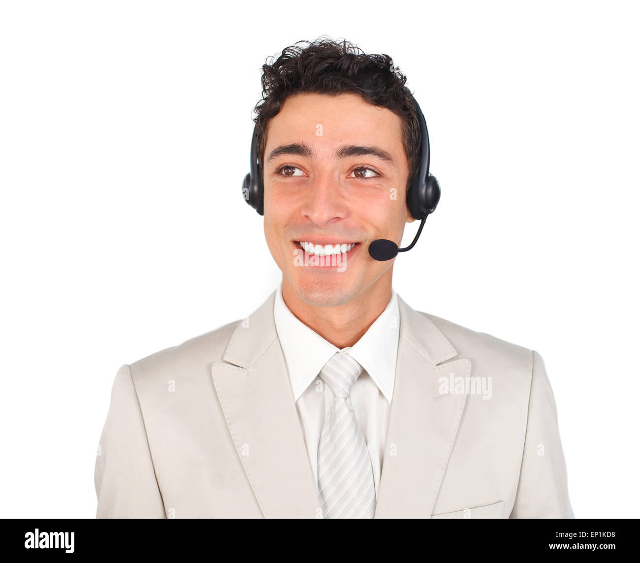 Positive customer service representative using headset Stock Photo Alamy