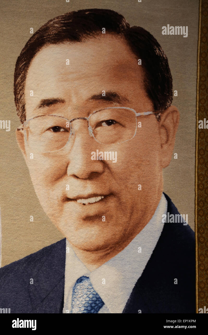 Ban Ki- Moon (B. 1944). South Korean diplomat. 8th Secretary-General of the United Nations 2007-. Tapestry. Headquaters of UN. Stock Photo