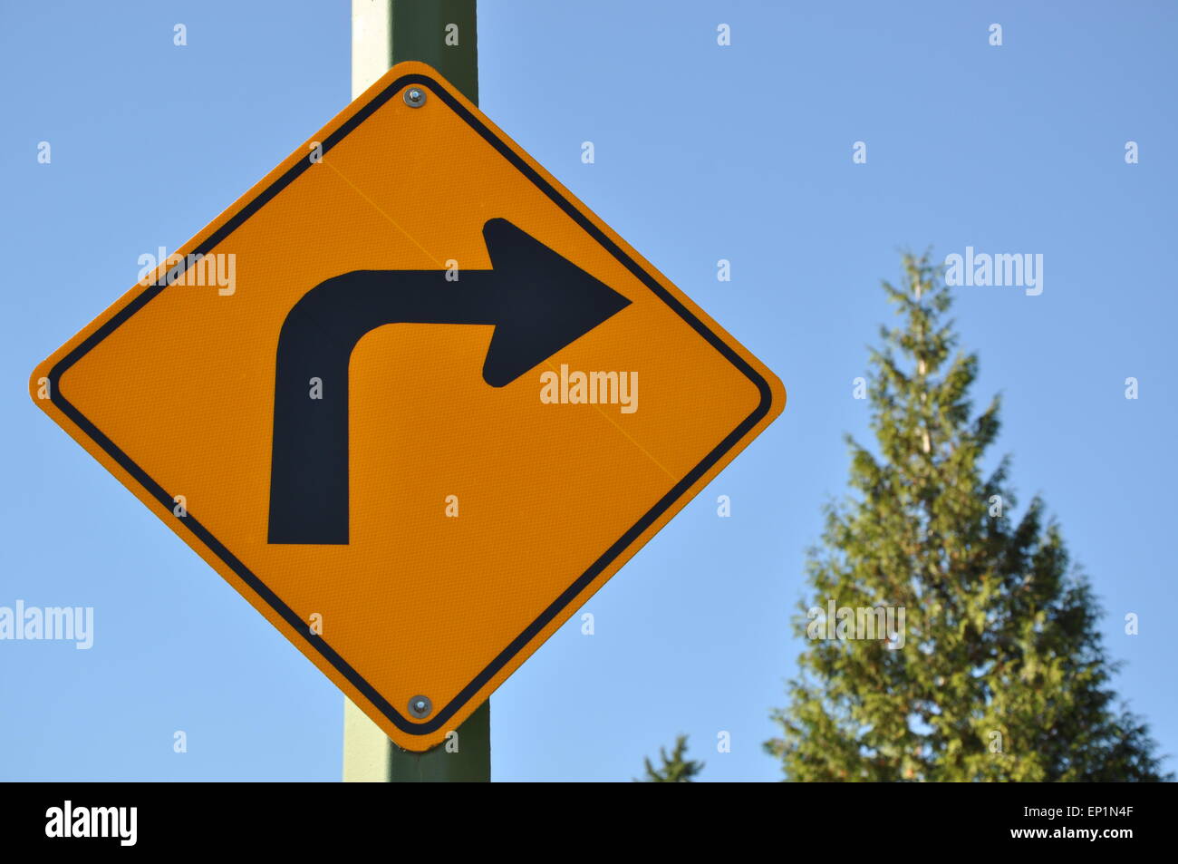 Right Curve Ahead Traffic Sign Stock Photo