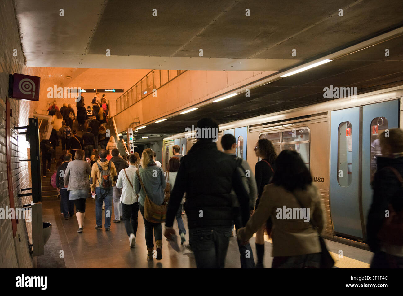 People Using Metro at Baixa-Chiado Underground Station in Lisbon - Portugal Stock Photo