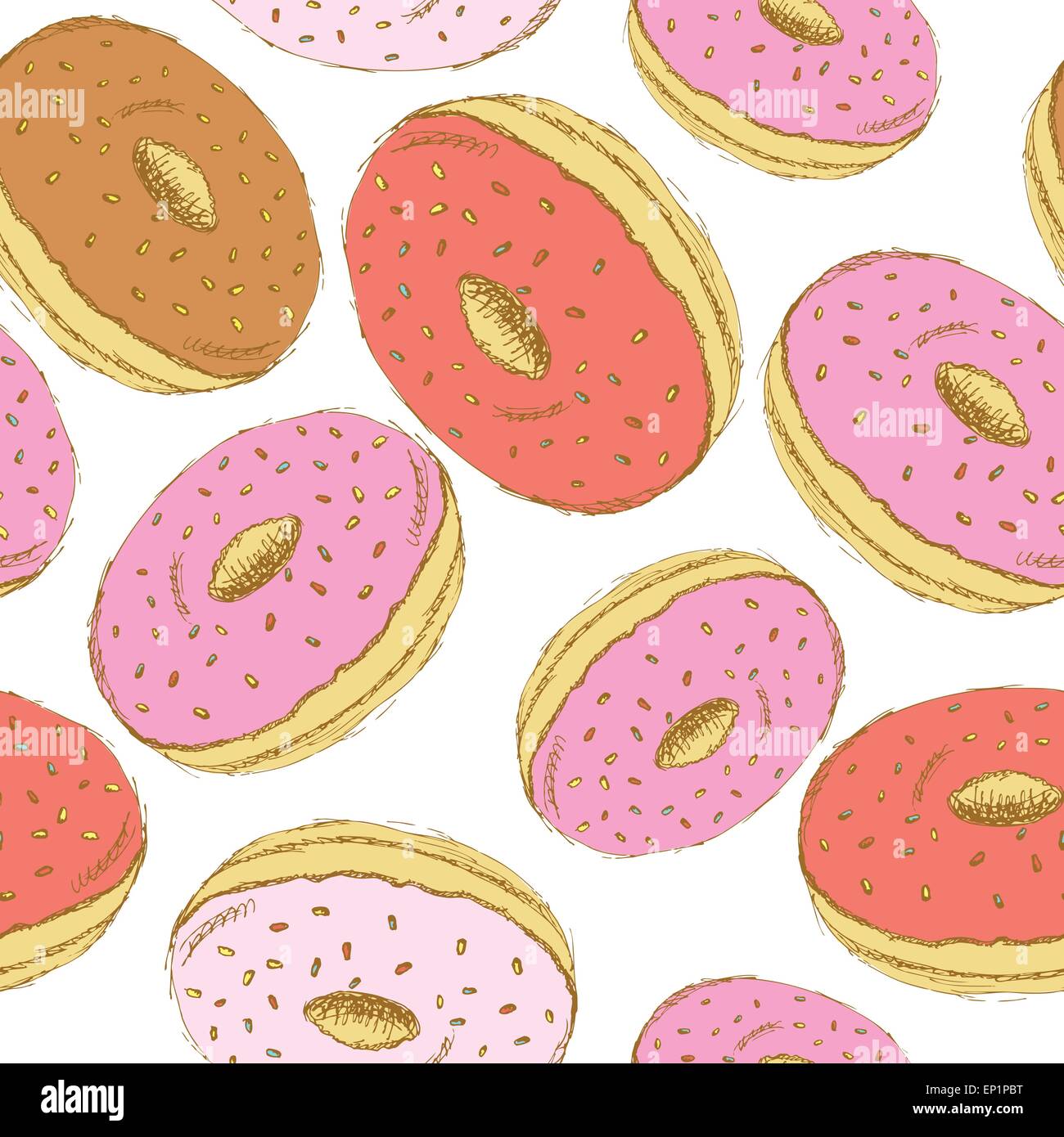 Sketch tasty donut in vintage style, vector seamless pattern Stock ...
