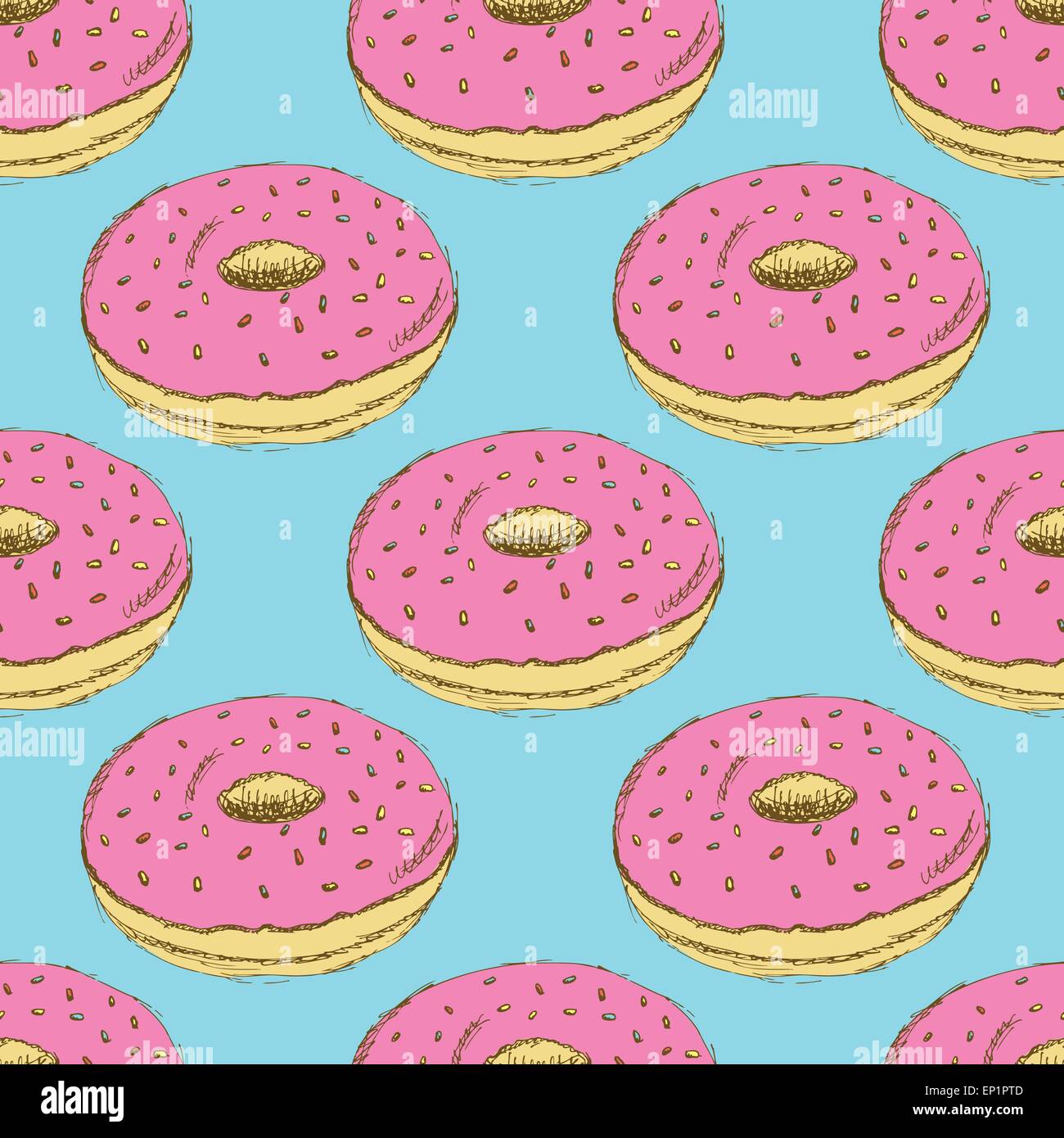 Sketch tasty donut in vintage style, vector seamless pattern Stock ...