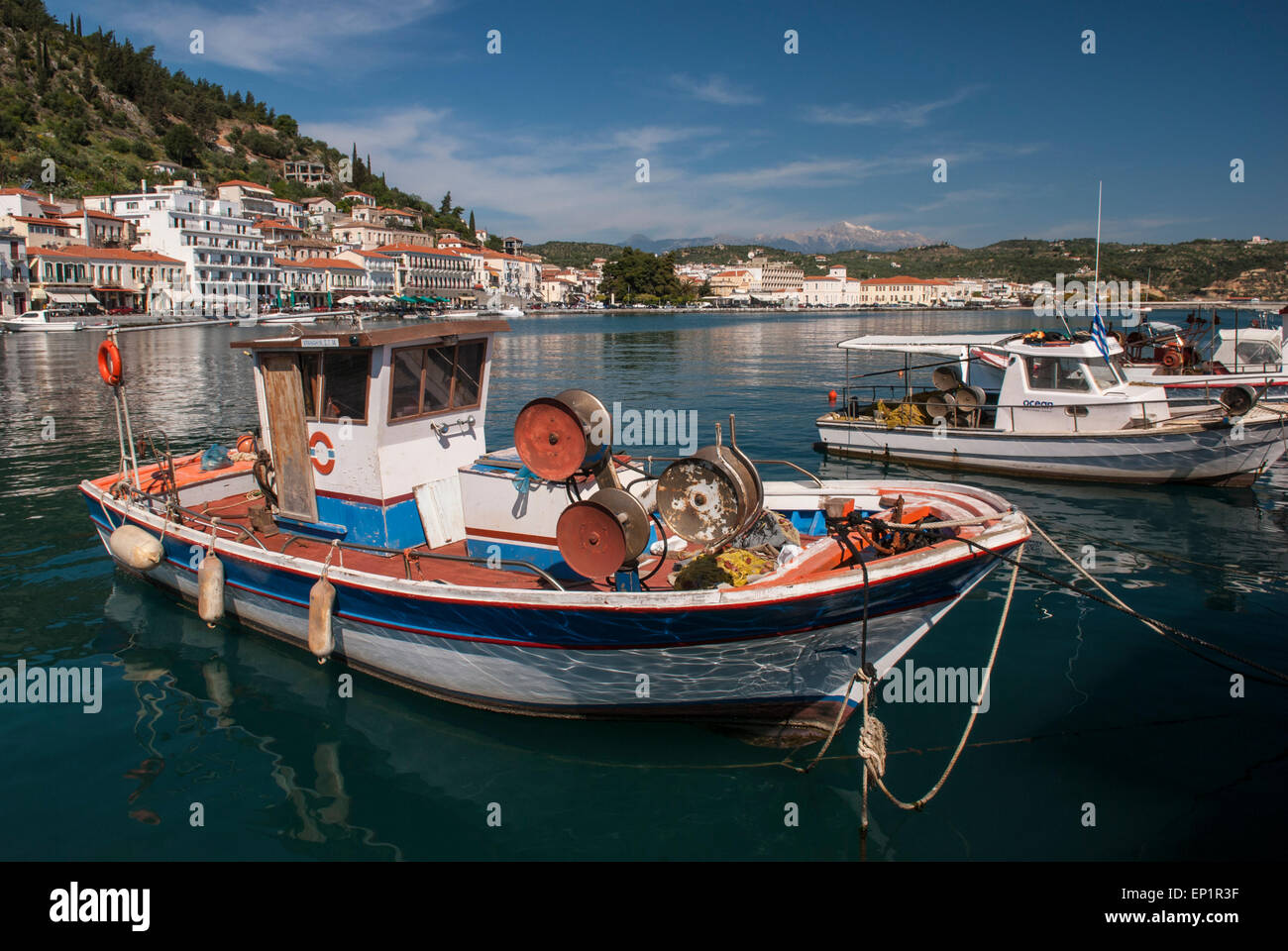 Boats in the harbor of Gytheio in Greece Stock Photo