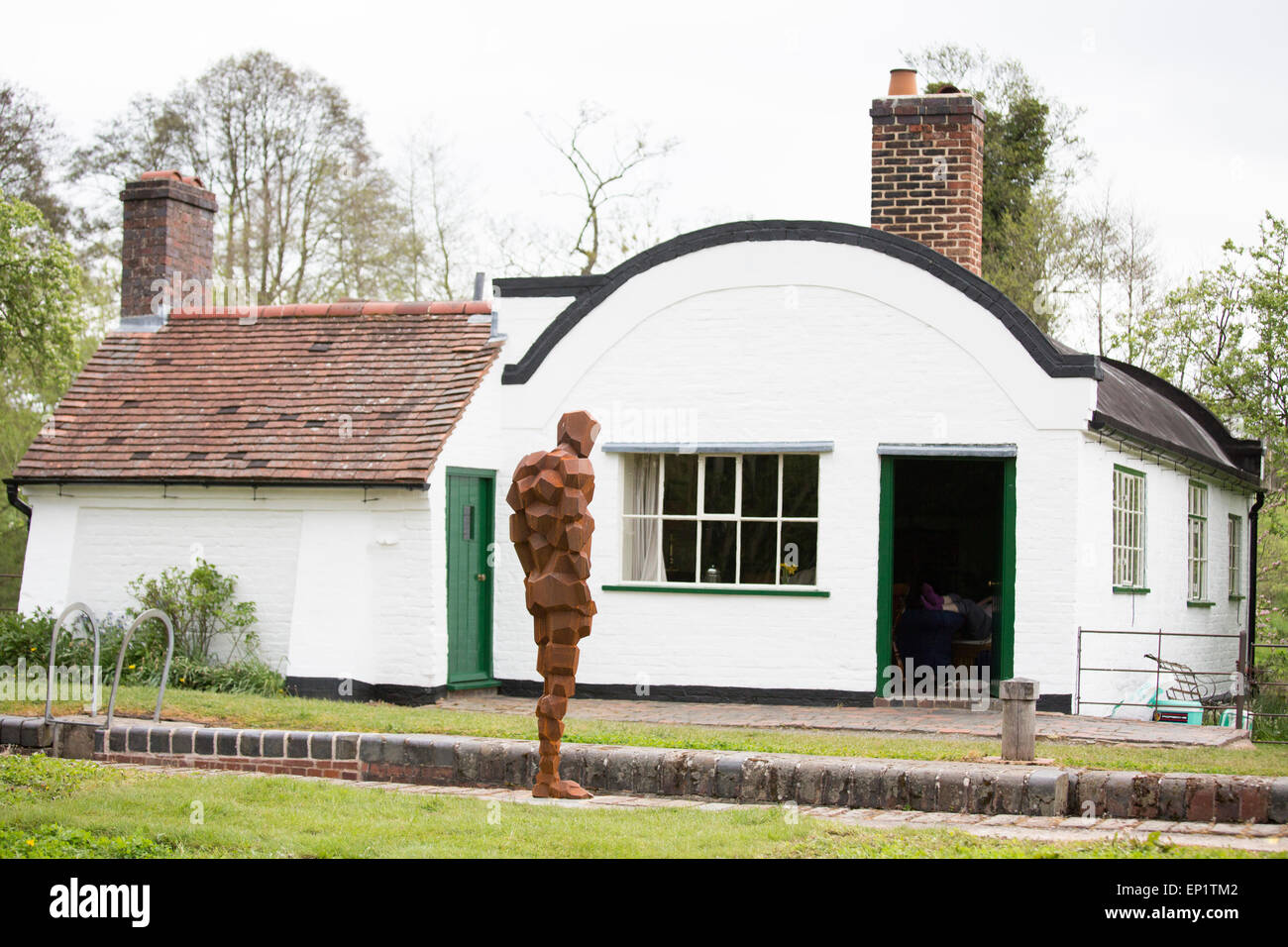 A new sculpture by the artist and sculptor Sir Antony Gormley has been unveiled on a Warwickshire canal in Lowsonford. Stock Photo