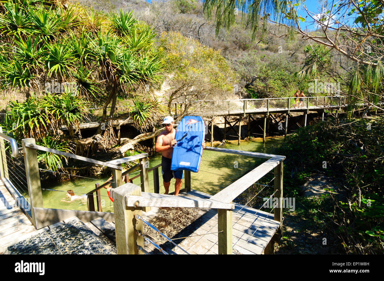 Man with a Bodyboard for Creek Drifting, Eli Creek, Fraser Island