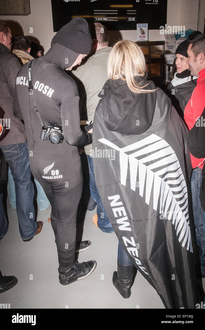 Principality Stadium.New Zealand and Welsh fans queue for a beer prior to the start of the rugby match, Wales v New Zealand. (The All Blacks/New Zeal Stock Photo