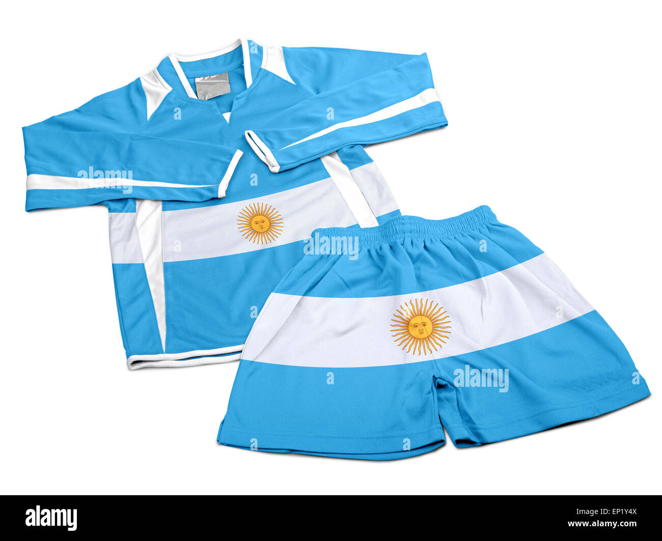 Flag from Argentina on polyester nylon soccer sportswear shorts and sweet  shirt isolated on white ( clipping path Stock Photo - Alamy