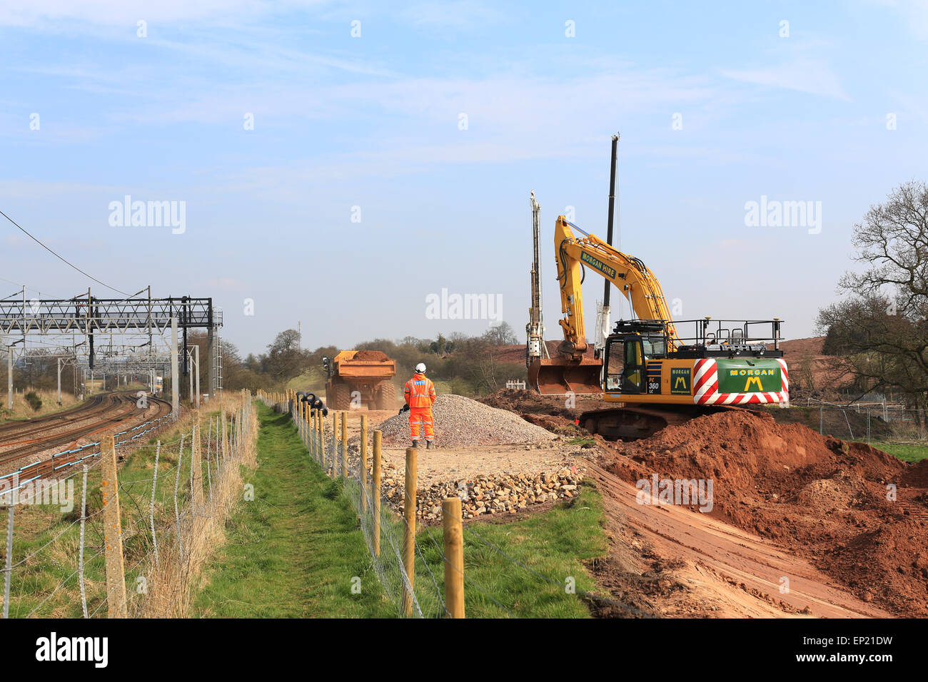 Railway construction workers Stock Photo