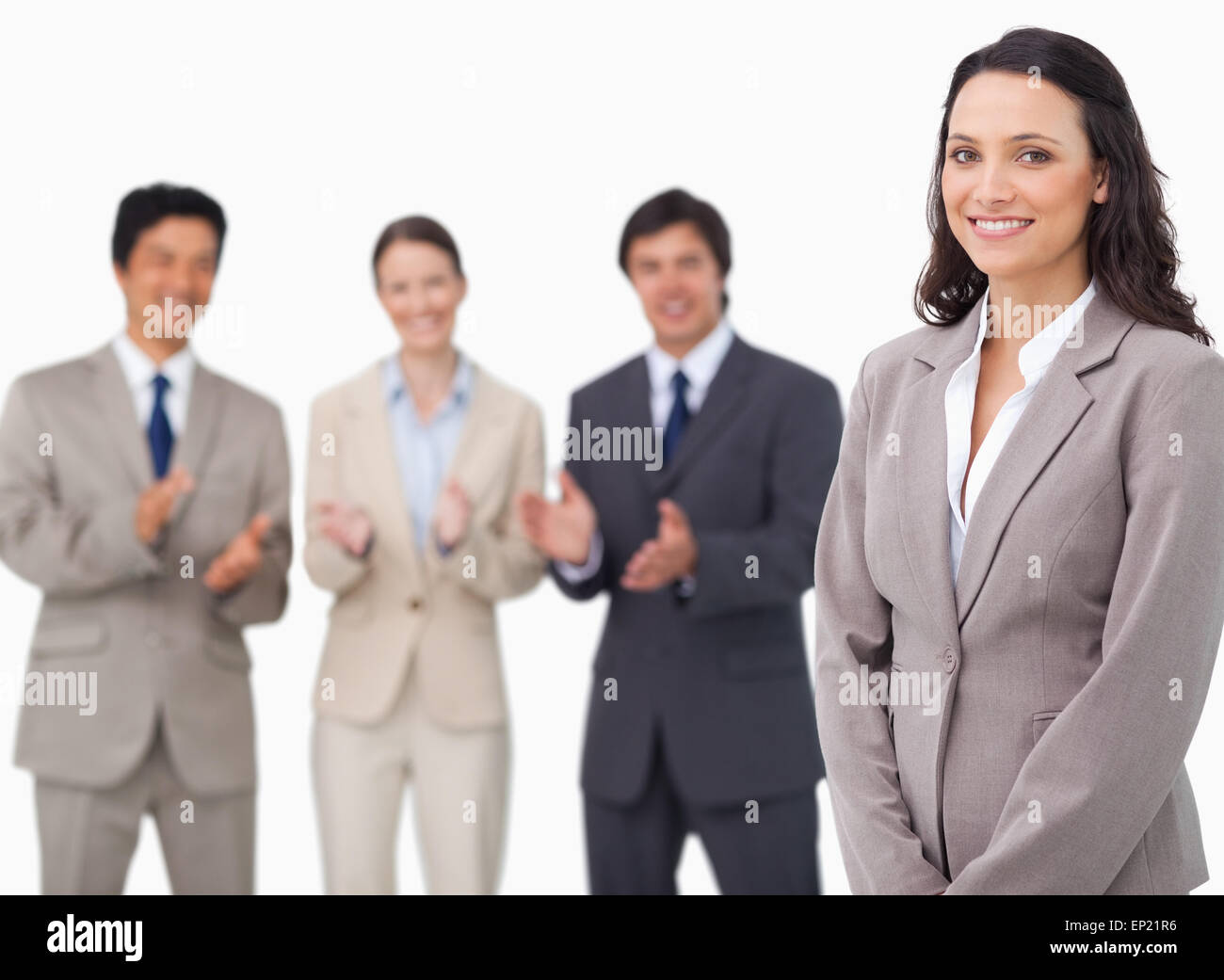 Getting Applause Saleswoman getting applause from her colleagues Stock Photo - Alamy