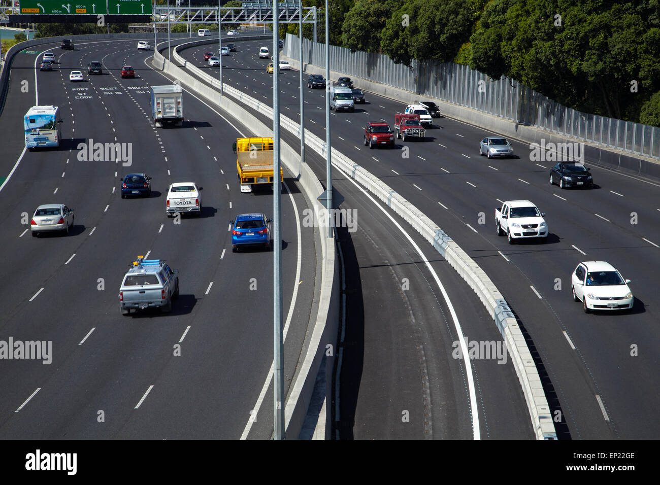 Traffic on motorways, Central Auckland, North Island, New Zealand Stock Photo
