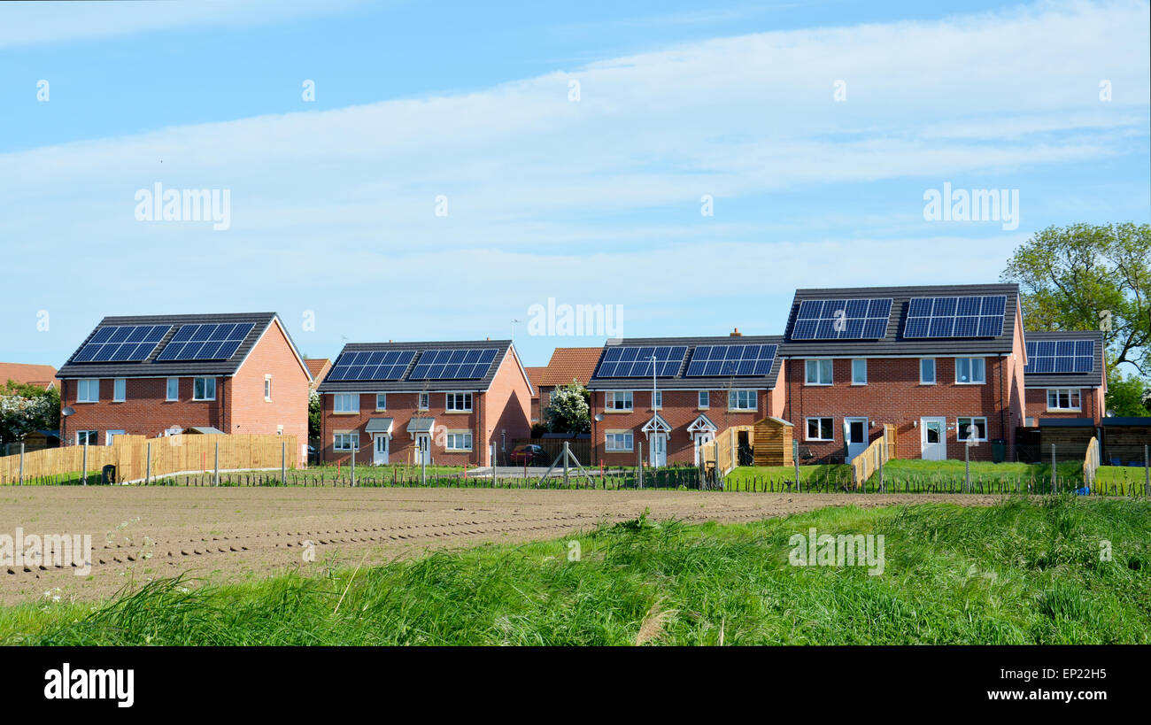 New build homes with solar pv panels Stock Photo