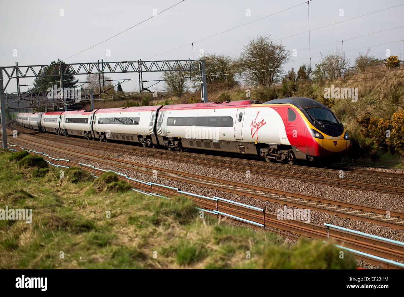 Virgin Rail high speed train in motion Stock Photo