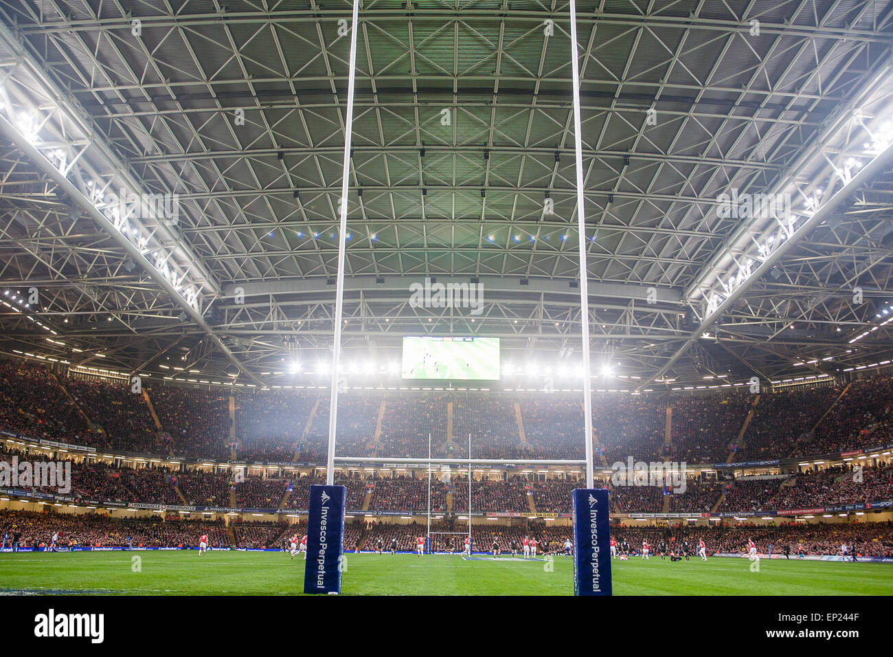 Rugby,posts,Roof closed for the rugby match, Wales v New Zealand. (The ...