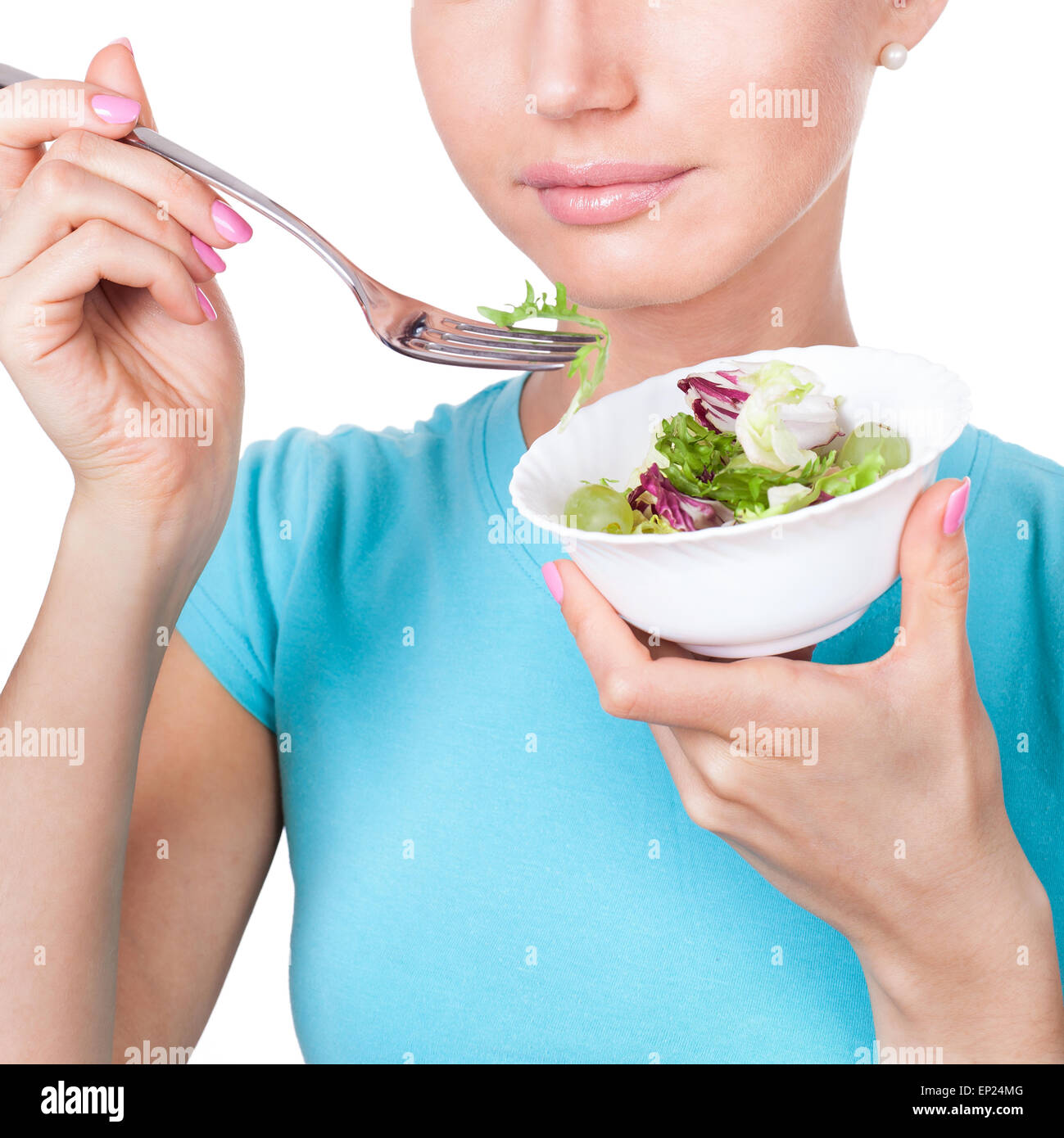 Woman eating salad, diet concept Stock Photo Alamy