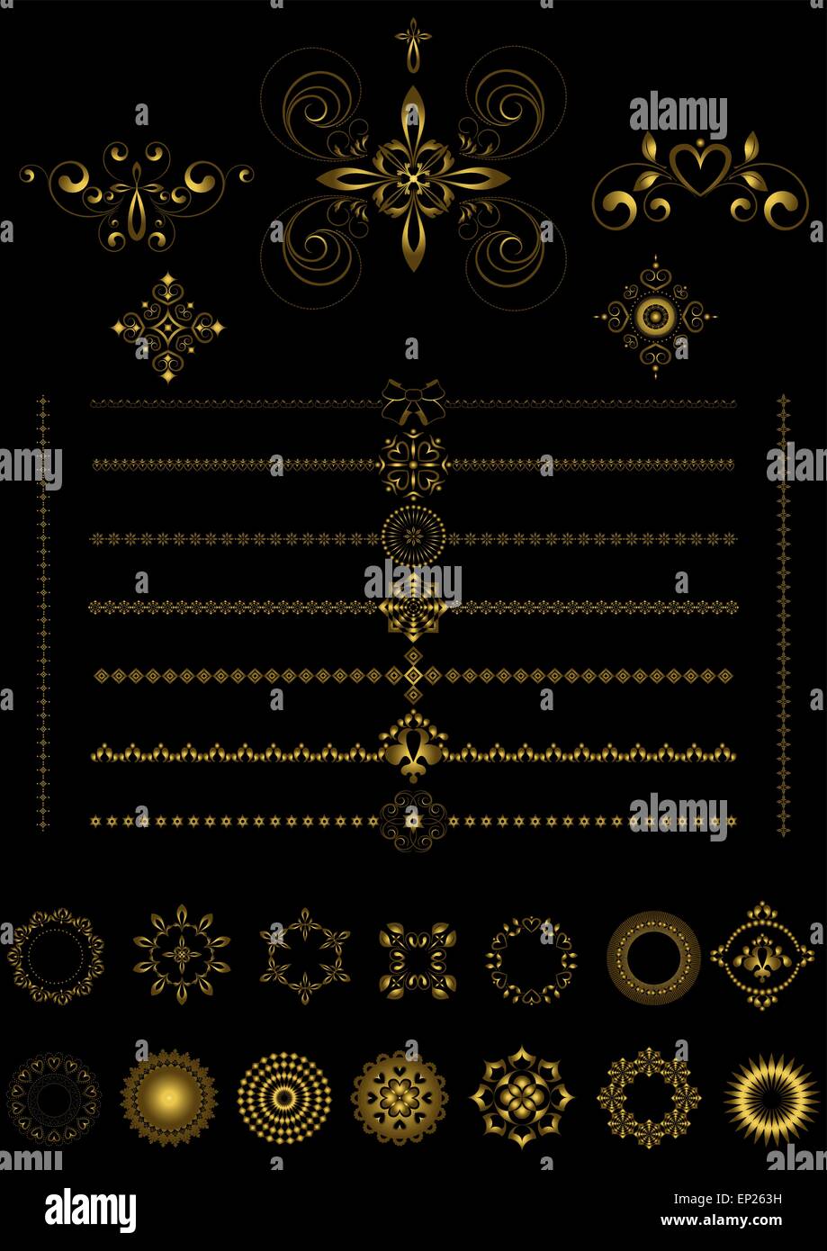 Gold borders and ornaments on black background Stock Vector Image & Art ...