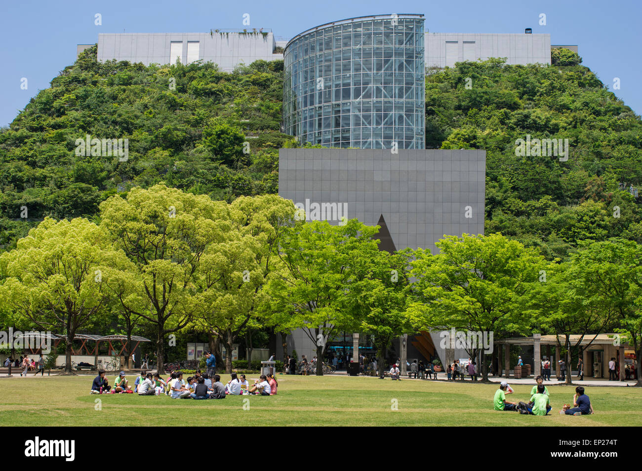 ACROS Fukuoka, Fukuoka Japan. Ecological architecture, using green step garden exterior. Stock Photo