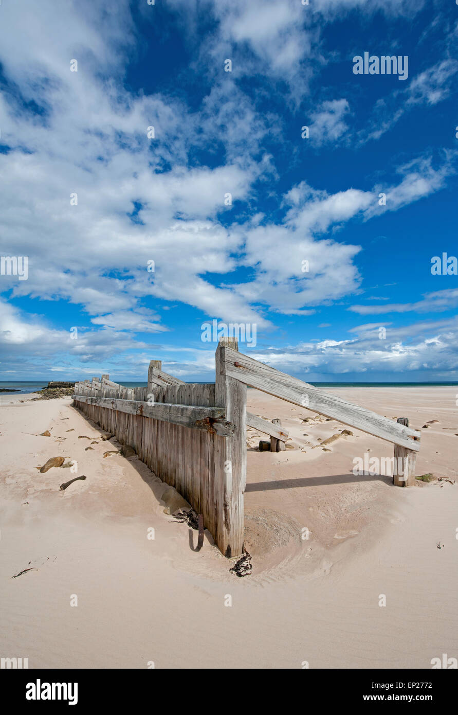The East Beach tide barrier at the sands at Lossiemouth on the Moray