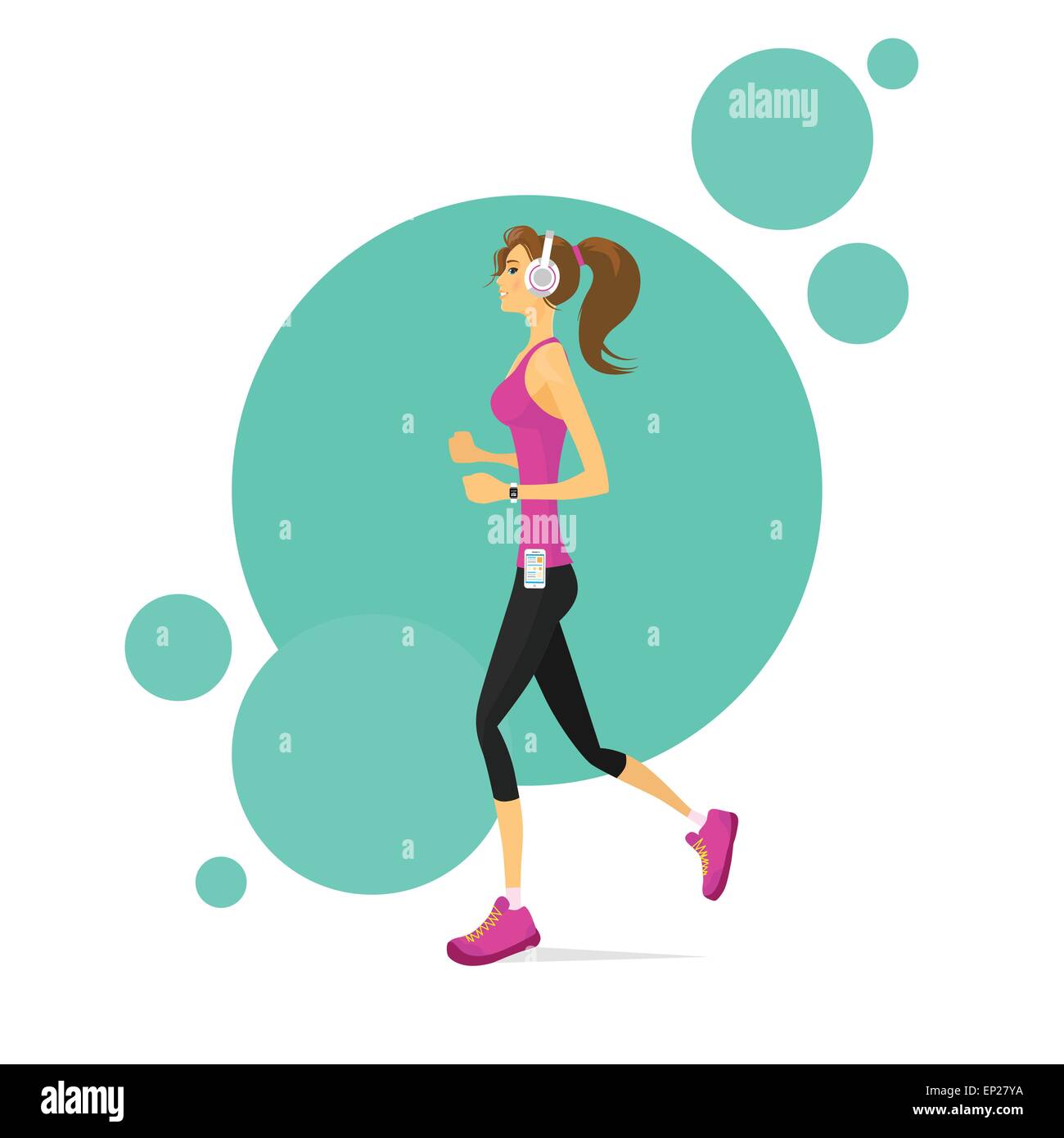 Sport Woman Run with Fitness Tracker Girl Runner Jogging Stock Vector