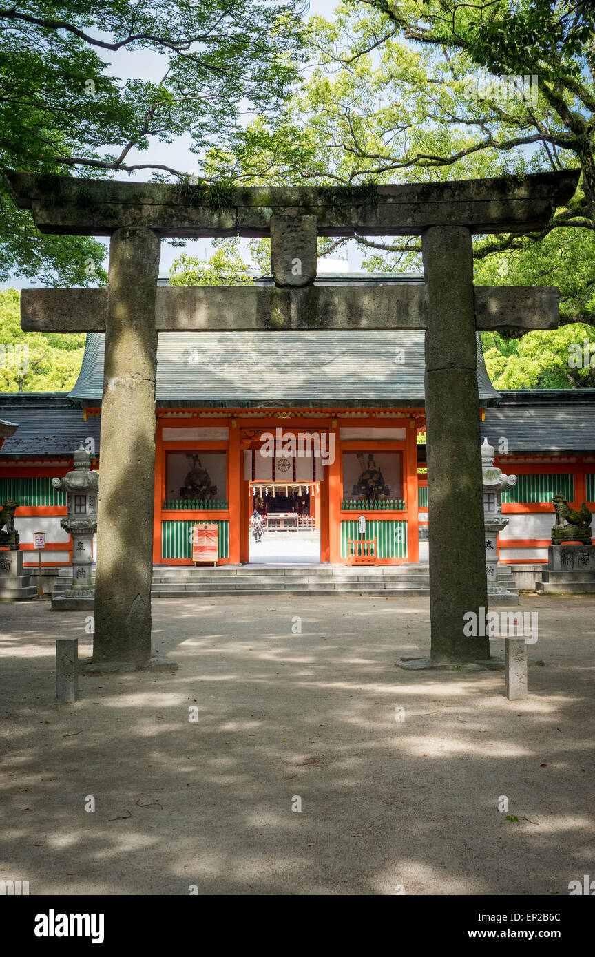 Torii gate at Sumiyoshi Shrine ( Shinto ) Fukuoka, Kyushu, Japan Stock Photo
