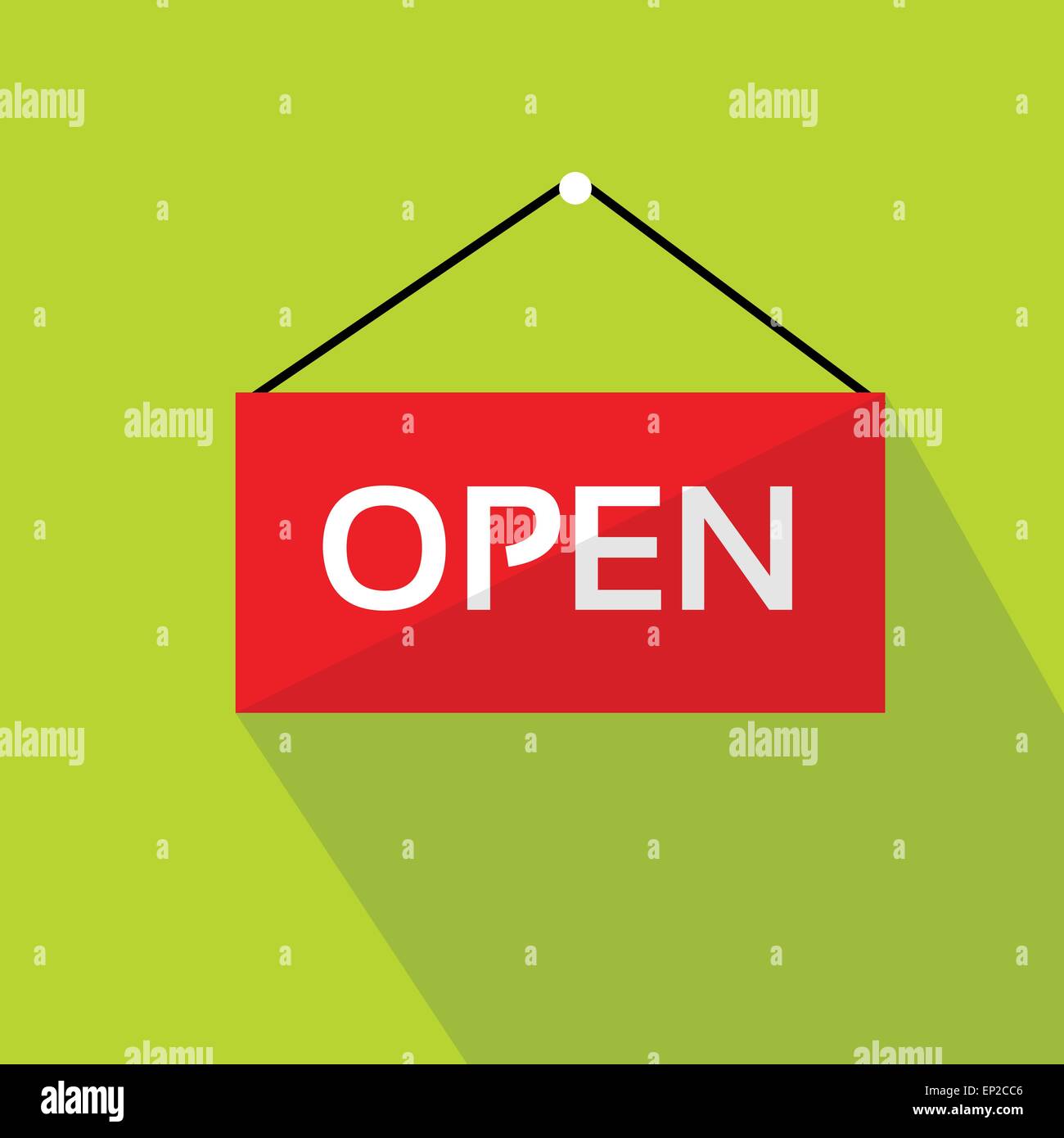 Open Door Text Sign Red Shop Label over Green Stock Vector