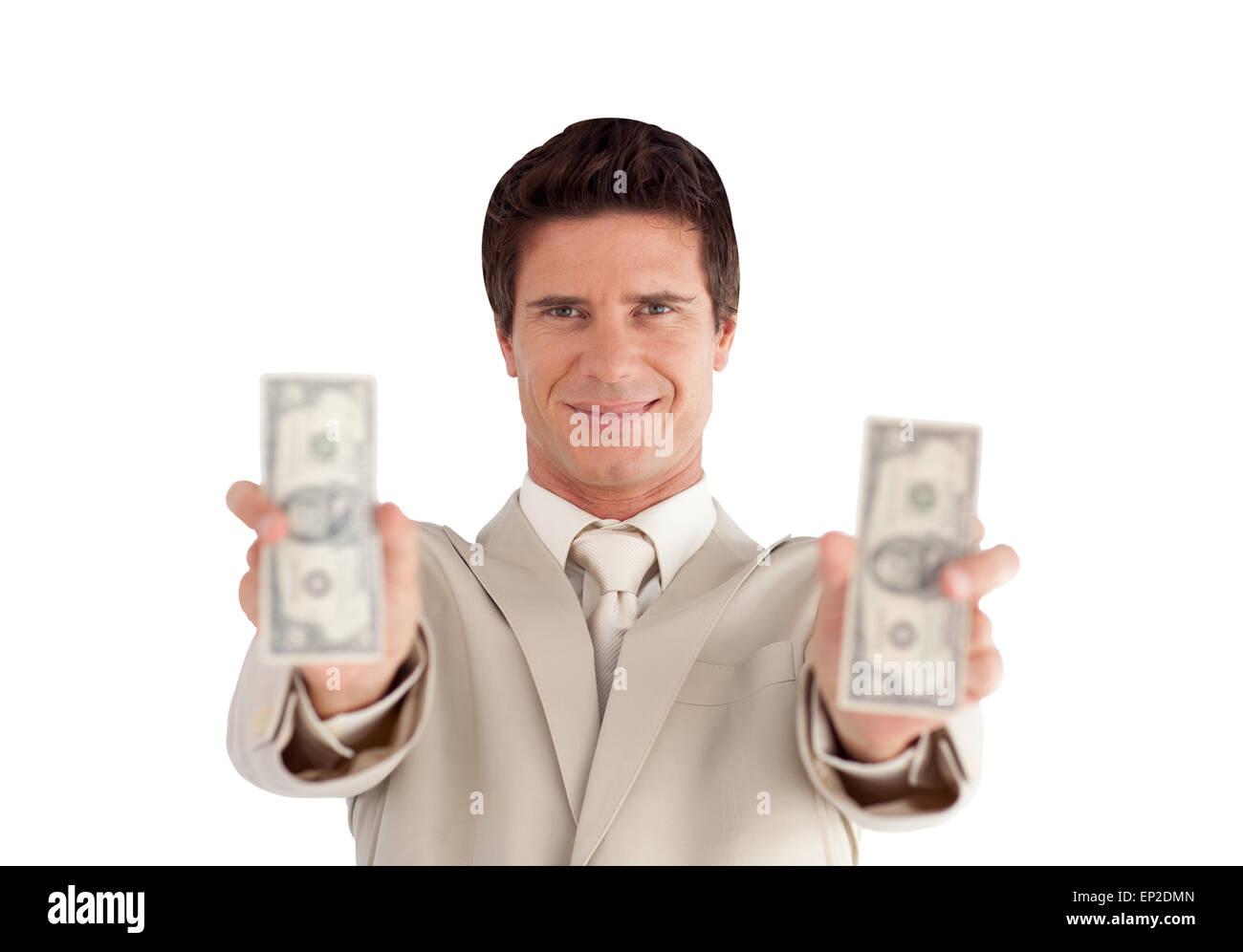 Rich Businessman with Dollars on his hands Stock Photo - Alamy