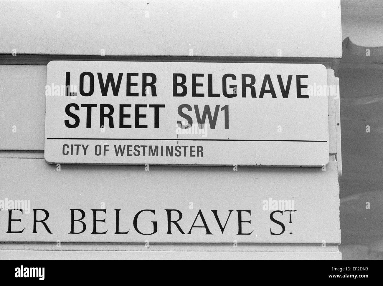 Sandra Rivett Murder November 1974. Pictured: ower Belgrave Street SW1 London where - estranged wife - Lady Lucan and children lived. Richard John Bingham 7th Earl of Lucan popularly known as Lord Lucan was British peer who disappeared in the early hours of 8 November 1974 following the murder of Sandra Rivett his children's nanny the previous evening. There has been no verified sighting of him since then. On 19th June 1975 an inquest jury named Lucan as the murderer of Sandra Rivett. He was presumed deceased in chambers on 11th December 1992 and declared legally dead in October 1999. Stock Photo