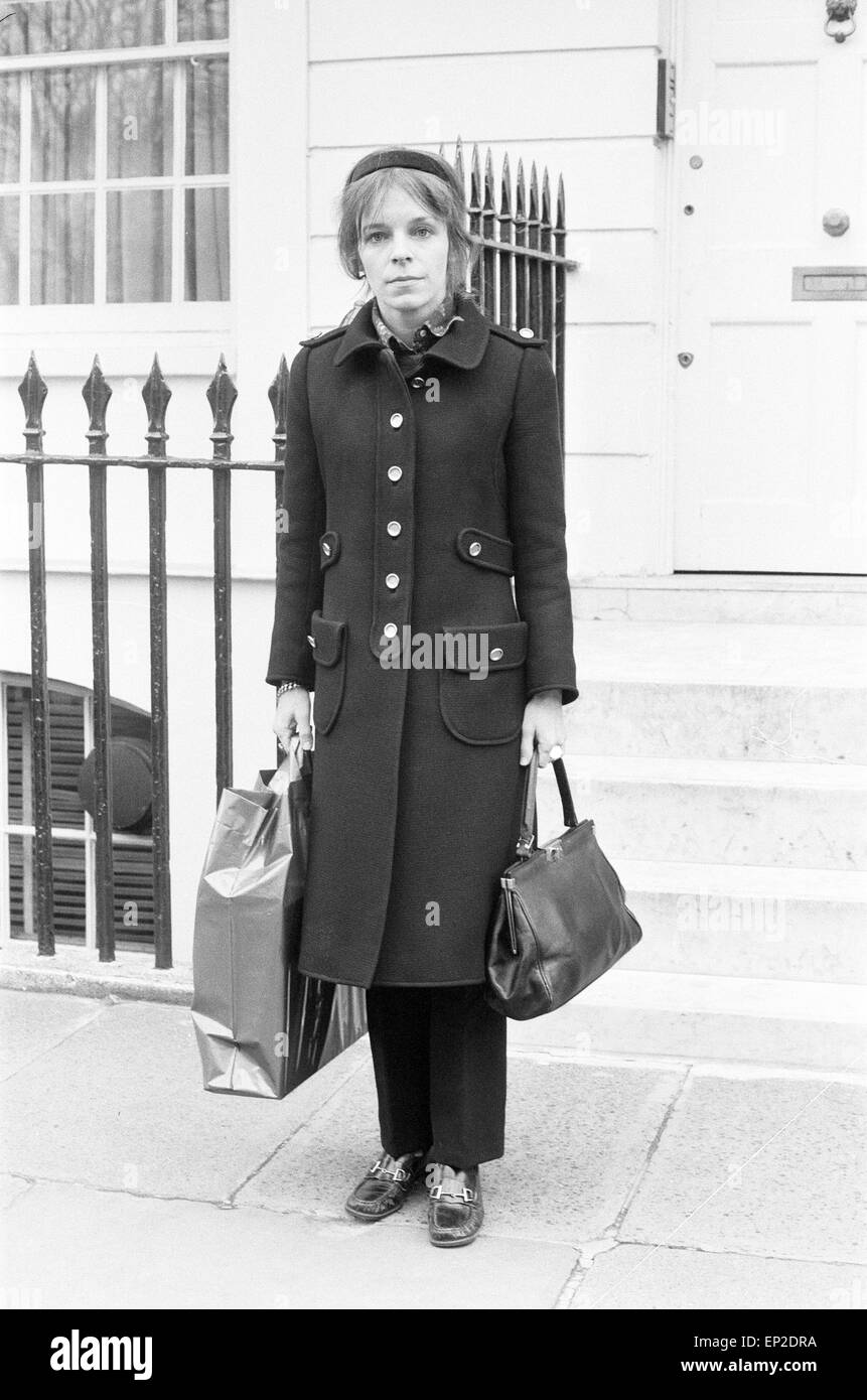 Lady Lucan estranged wife of Lord Lucan pictured leaving her London home to join her three children who are staying with friends in the West Country 15th December 1974. Richard John Bingham 7th Earl of Lucan popularly known as Lord Lucan was British peer who disappeared in early hours of 8 November 1974 following the murder of Sandra Rivett his children's nanny the previous evening. There has been no verified sighting of him since then. On 19th June 1975 an inquest jury named Lucan as murderer of Sandra Rivett. He was presumed deceased in chambers on 11th December 1992 & declared legally dead. Stock Photo