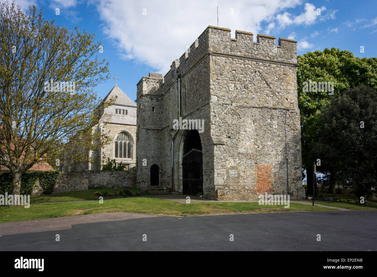 Minster Abbey on the Isle of Sheppey, Kent, with Minster gatehouse